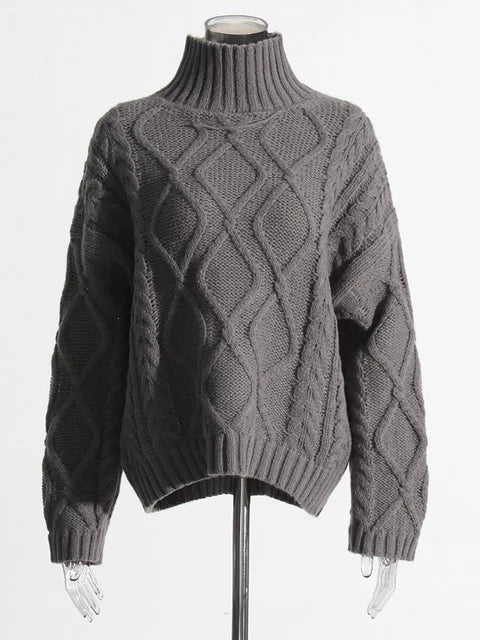 Turtleneck Long Sleeve Sweater & High Waist Shorts Set – Women's Casual Knit Outfit