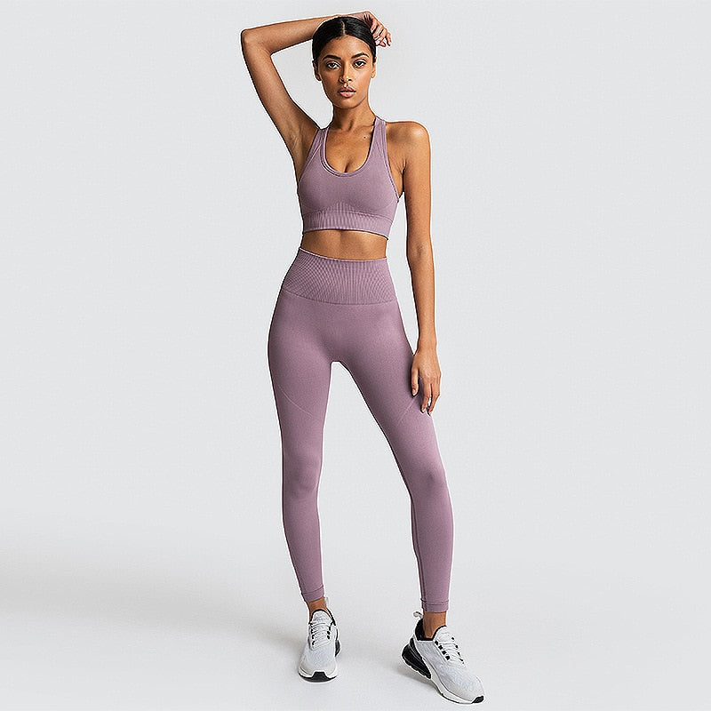Seamless Sports Bra & Leggings Yoga Set – Women's 2-Piece Fitness Outfit