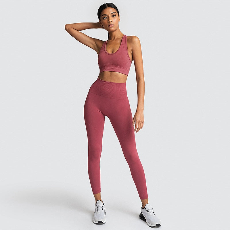 Seamless Sports Bra & Leggings Yoga Set – Women's 2-Piece Fitness Outfit
