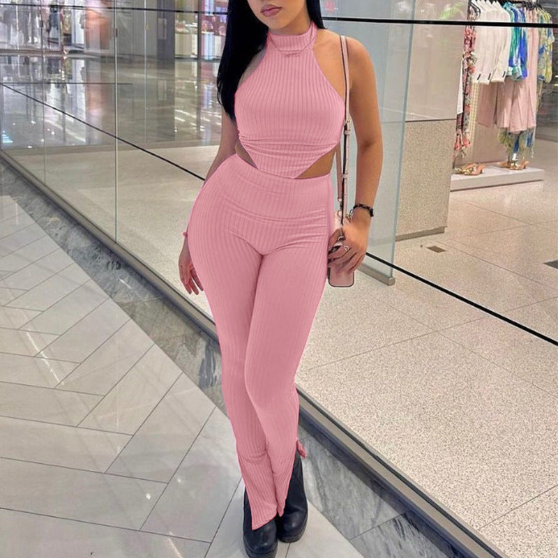 Sleeveless Crop Top & Pants Two-Piece Set – Women's Casual Outfit
