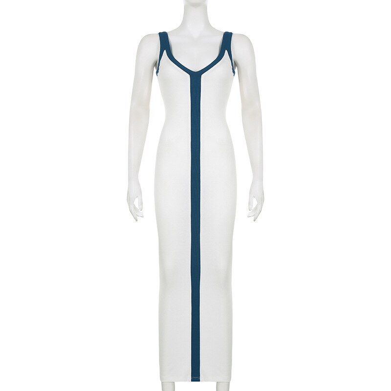 Color Block V-Neck Sleeveless Bodycon Maxi Dress – Women's Summer Beach Dress