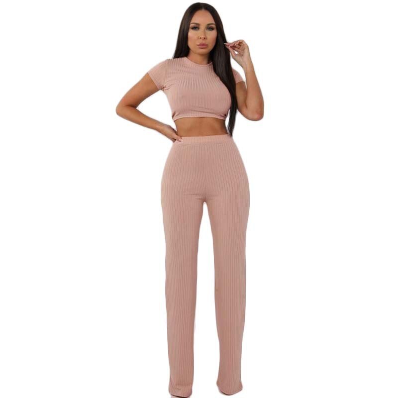 Knit Long Sleeve Crop Top & Wide Leg Pants Two-Piece Set – Women's Casual Outfit