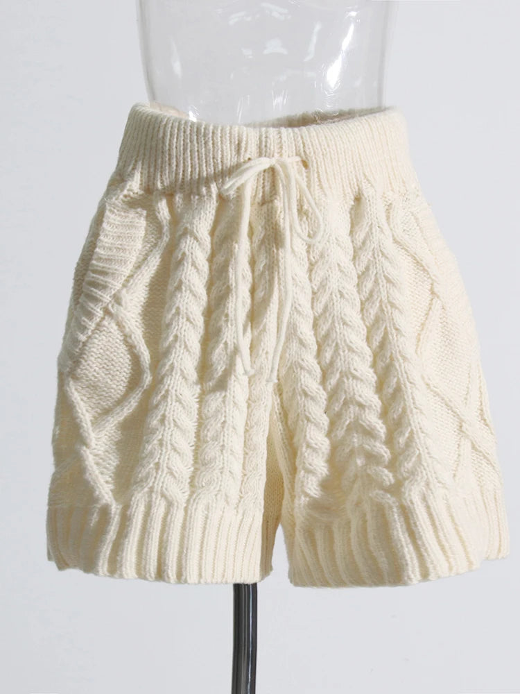 Turtleneck Long Sleeve Sweater & High Waist Shorts Set – Women's Casual Knit Outfit