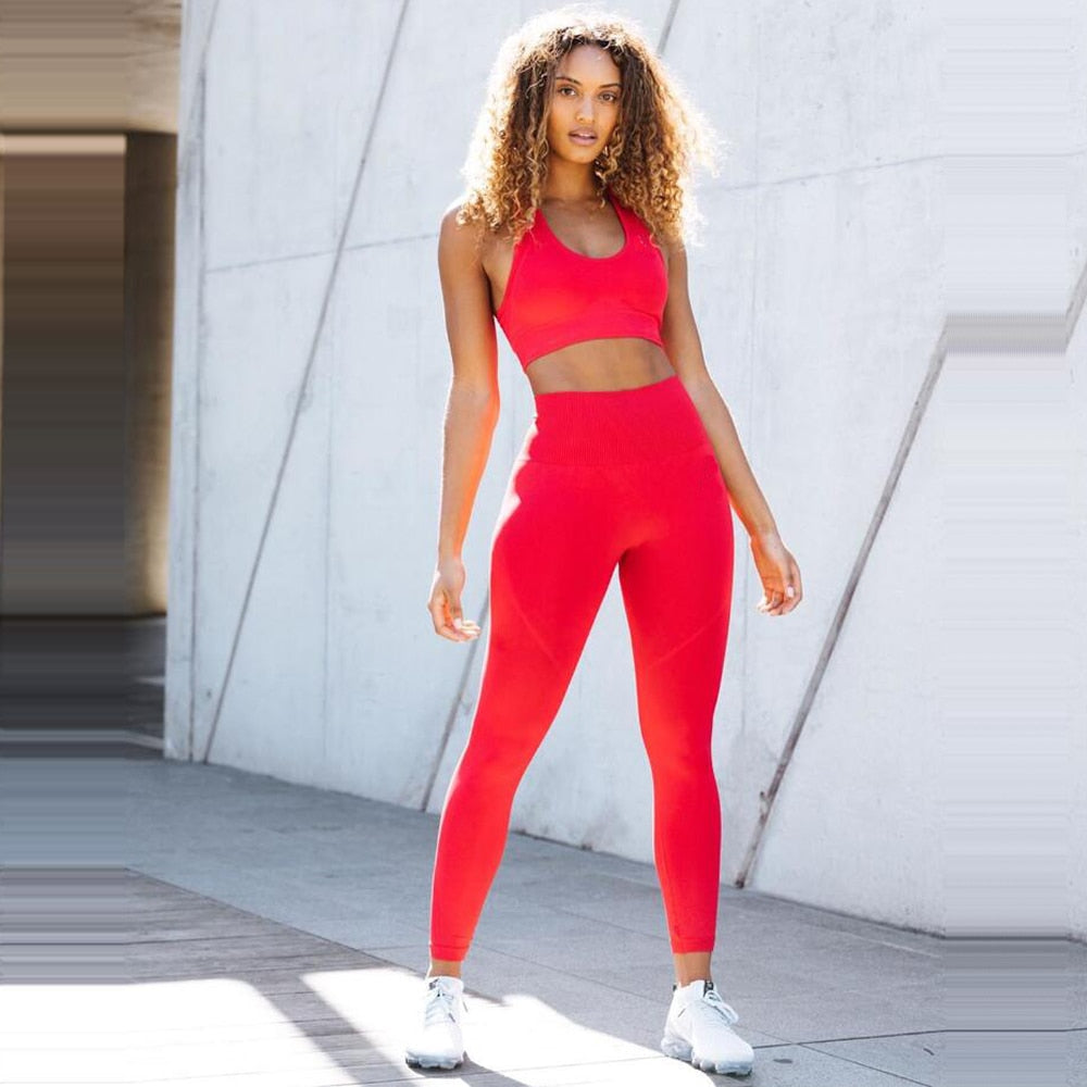Seamless Sports Bra & Leggings Yoga Set – Women's 2-Piece Fitness Outfit