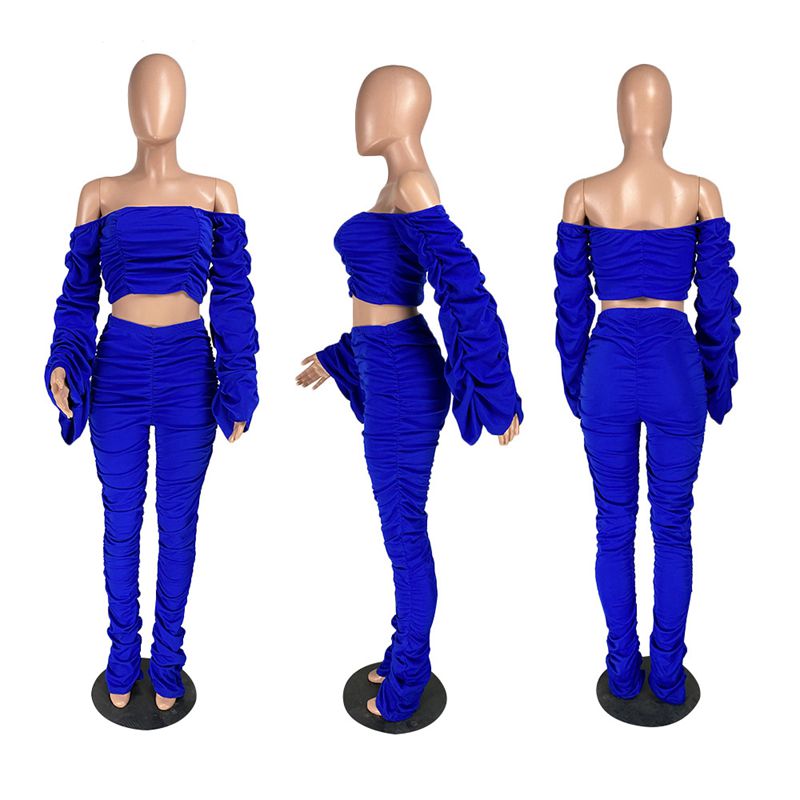 One-Shoulder Shirring Crop Top & Pencil Pants Set – Women's Club Outfit