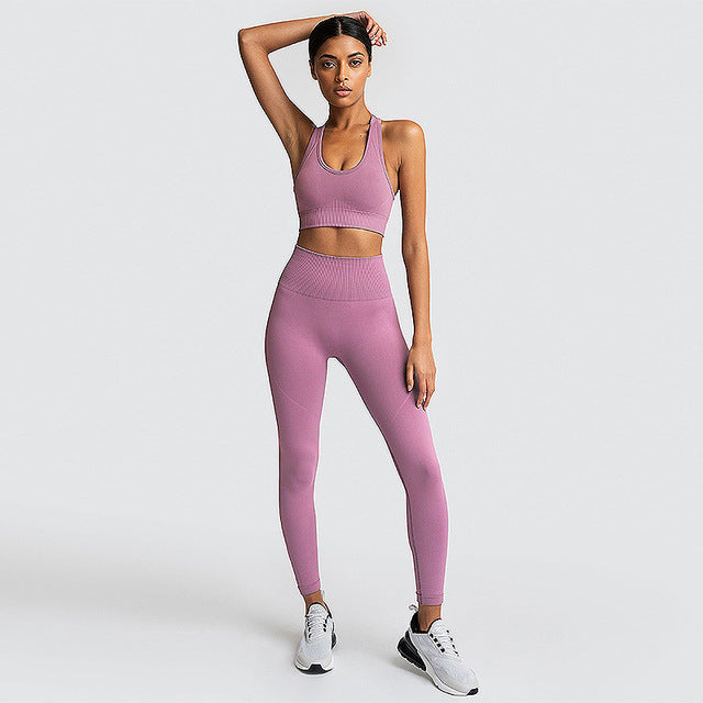 Seamless Sports Bra & Leggings Yoga Set – Women's 2-Piece Fitness Outfit