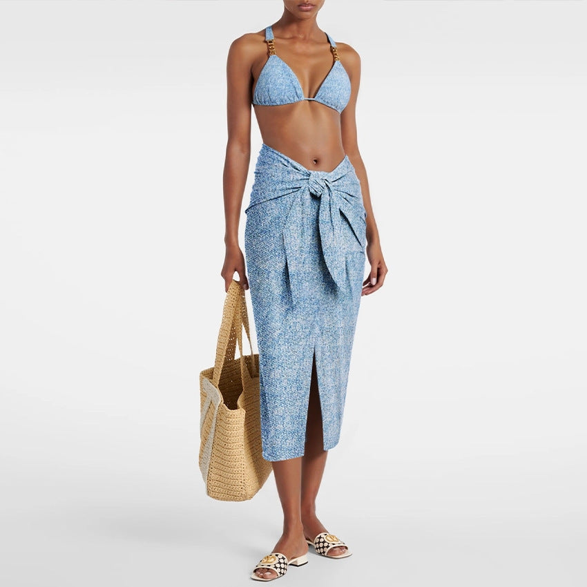 Printed Denim Triangular Two-Piece Bikini Set – Women's Sexy Swimwear