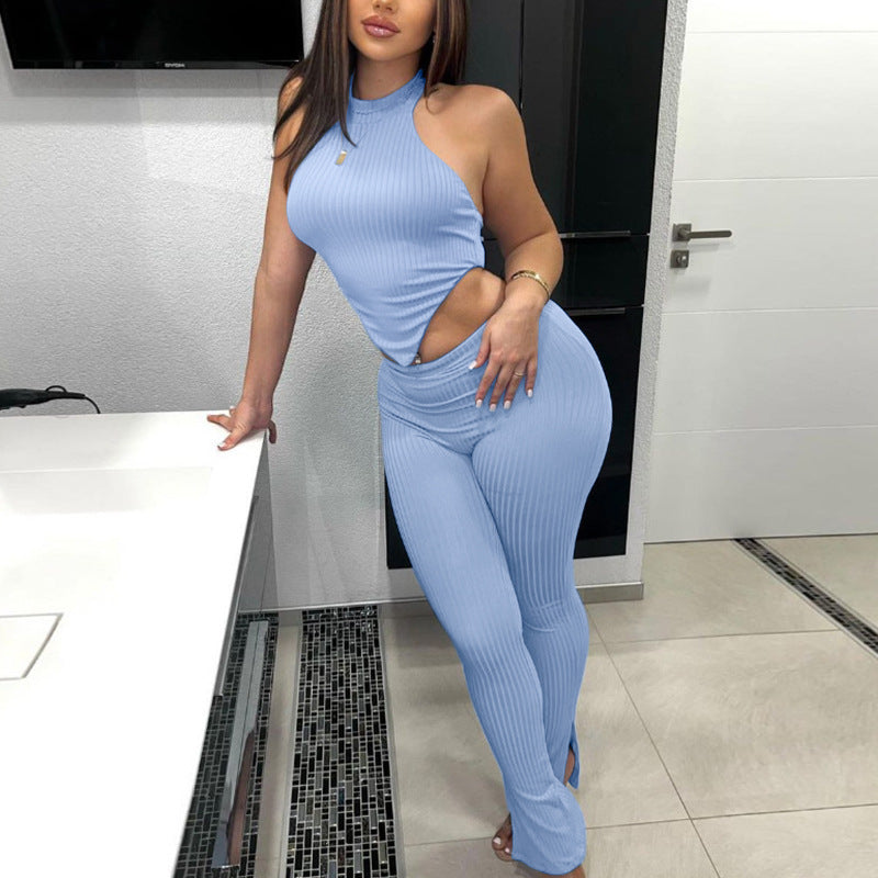 Sleeveless Crop Top & Pants Two-Piece Set – Women's Casual Outfit