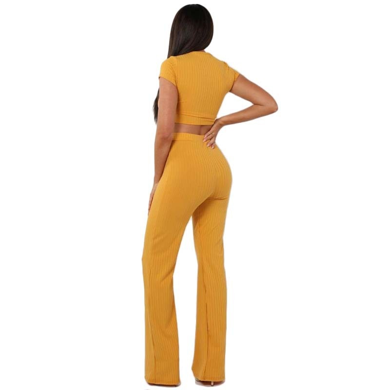 Knit Long Sleeve Crop Top & Wide Leg Pants Two-Piece Set – Women's Casual Outfit