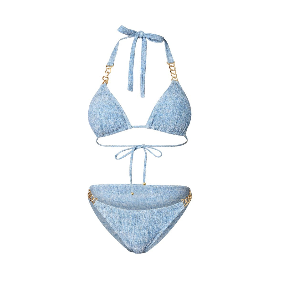 Printed Denim Triangular Two-Piece Bikini Set – Women's Sexy Swimwear
