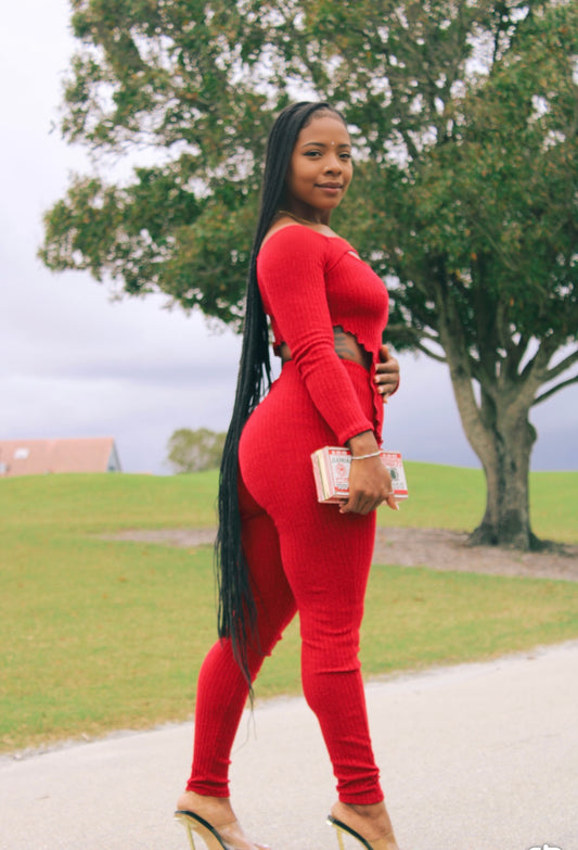 Mystic Red Two-Piece Pant Set – Women's Red Coordinated Outfit